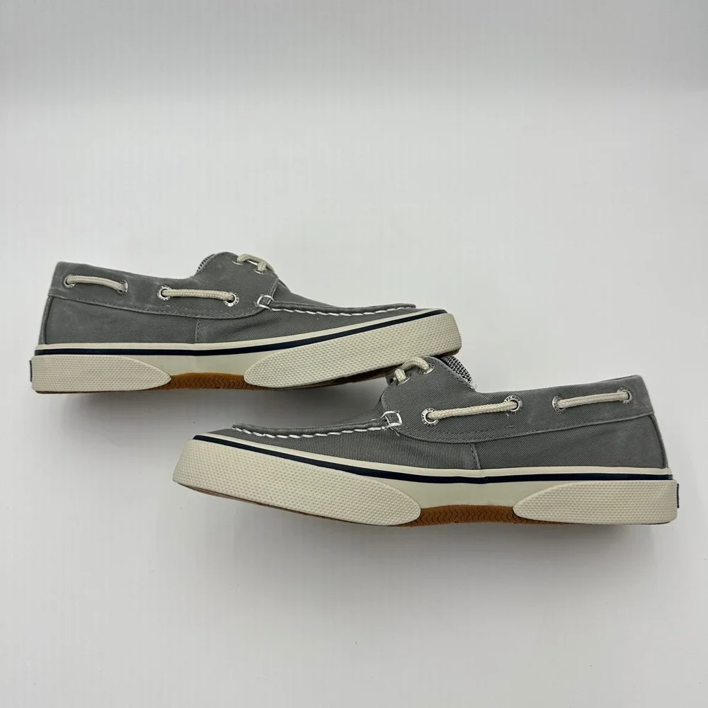 Sperry Halyard Boat Shoes Mens Size 7 Salt Washed Grey Canvas Foam Sneakers NEW